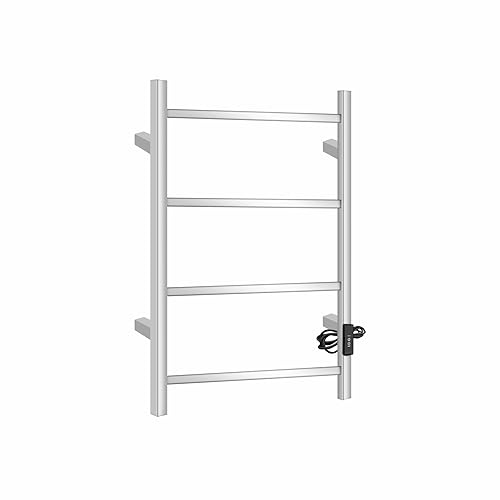 Zamuna Electric Heated Towel Warmer | Stainless Steel 4 Bars | Square 600 x 400mm | Wall Mounted Towel Rail Rack (Chrome)