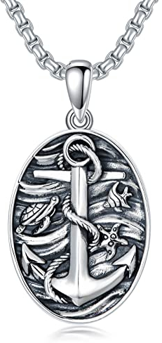 Shusukue Anker Halskette 925 Sterling Silber Ozean Anhänger Kette Herren oxidiert Seefahrer Kette Piraten Schmuck Geschenck für Vater Männer