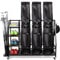 Sttoraboks Golf Storage Rack with Lockable 360° Wheels, Heavy-Duty Metal Golf Storage Organiser with Wooden Shelves & Hooks, Golf Club Stand for 3 Bags/Clubs/Shoes/Indoor/Garage, Up to 136kg/300lbs