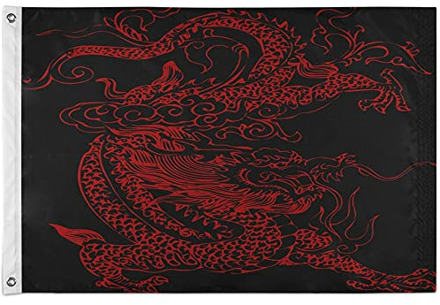 Vintage Dragon Black Flag 3x5 Ft Banner doppelseitig Bedruckt 90x150cm mit Ösen Dekorationen für Outdoor Home Garden Yard House Flag
