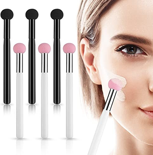 WLLHYF 6 Pieces Sponge Makeup Applicator Mushroom Powder Puff with Handle Concealer Powder Brush Eye Makeup Eyeshadow Sponge Brush Washable Foundation Brushes for Women Girls