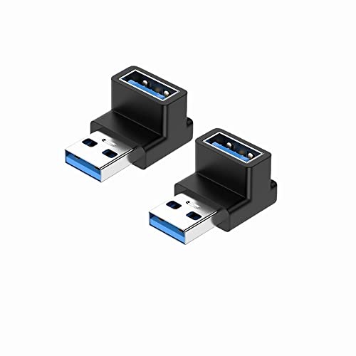 USB3.1 90 Degree Adapter, 2 Pack 3.1 USB Male to Female Right Angle Extension Adapter, Type A to USB-A Coupler Adapters for Hard Drive, keyboard, Laptop, Support 3A Charging OTG Data Transfer