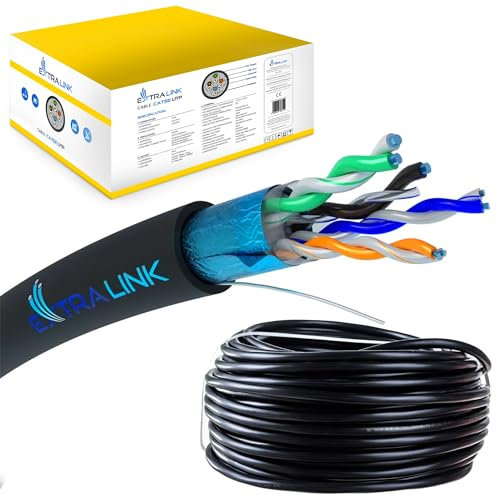 EXTRALINK Cavo di rete per esterno CAT5E Cavo FTP (F/UTP) Cavo Ethernet Schermato 305M, Cavo rete in gel esterno Coppia Intrecciata, Cavo Rj45 Rame, Isolamento HDPE, Copertura esterna PE