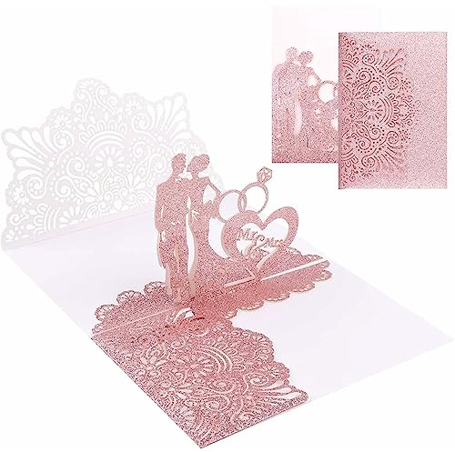 EBRO Pop Up Karte Hochzeit, Hochzeitskarte Brautpaar 3d mit Weiß Umschlag, Hochzeitskarten für Standesamt & Kirchliche Trauung - Romantische Glückwunschkarte zum Hochzeitstag (Rosa)