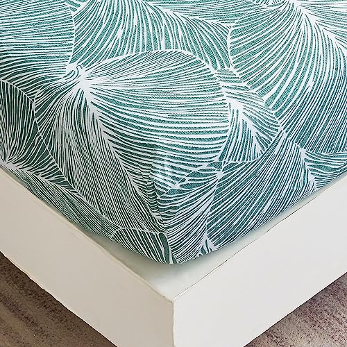 Spannbettlaken 140x200 cm - Tropisches Blättermuster - Grünes Spannbettuch Bis 30 cm Matratzenhöhe - Bettlaken Weiche Polyester-Mikrofaser Hellgrün