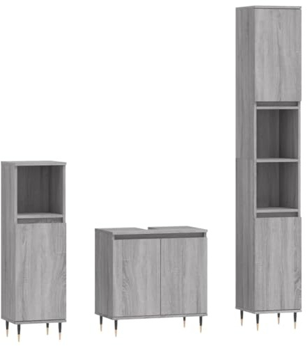 vidaXL 3-TLG. Badmöbel-Set Grau Sonoma Holzwerkstoff