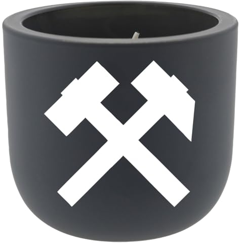 WB wohn trends Duft-Kerze mit Motiv, Schlägel und Eisen Ruhrgebiet Ruhrpott, 9,5x10cm, Größenauswahl, grau-schwarz, Windlicht aus Glas Vanille-Duft