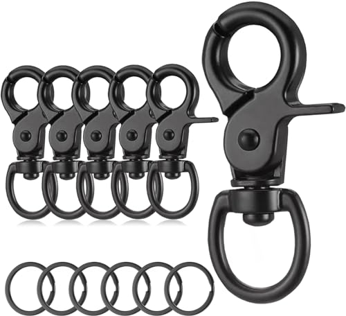 6Pcs Mousqueton Pivotant, 360°Mousqueton Laisse Chien avec Porte Clé, Mousqueton Porte Clé en Alliage de Zinc, Petit Mousqueton Porte Clé Robuste, Mousqueton Noir pour Laisses pour Chiens Clés