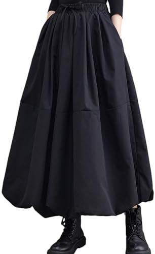 ellazhu Damen High Waisted Goth Punk Röcke A-Linie Puffy Rock mit Taschen GZ16 Schwarz