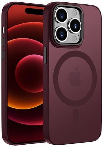 KPPIT Magnetic Case for iPhone 12 Pro Max 6.7-Inch,Compatible with MagSafe, Translucent Matte Back Slim Shockproof Phone Cover (Plum Red)