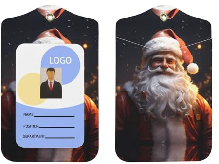 Porte-badge avec cordon en cuir pour enseignants, infirmières, journalistes, étudiants, cartes de travail, accessoires esthétiques, imprimés Père Noël