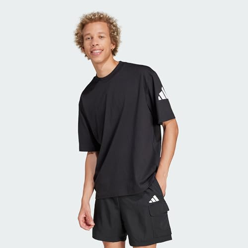 adidas Herren Essentials Lose Fit Three Bar Shirt, Black/White, XL