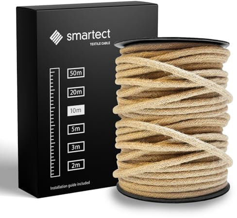 smartect Cavo Elettrico Tessile Juta, 10 Metri Filo Elettrico Vintage, Tripolare (3 x 0.75mm²) Cavo Elettrico Rivestito in Tessuto per Fai da Te