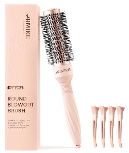 AIMIKE ROSE LUXE Rundbürste zum Föhnen, Haarbürste Rund mit Ionische Borsten, Rundbürste Friseur für Stylen, Locken and Glätten, Rundbürste kurze Haar, Rundhaarbürste von Haar Volumen, 32mm