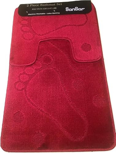 Bargain House 2-Piece Non-Slip Bath Mat & Toilet Pedestal Set - Soft, Machine Washable Bathroom Rug Set, Anti-Skid Absorbent Mats for Bathroom Floor, Shower, and Toilet (Burgundey)