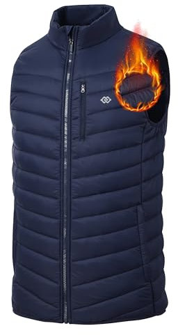 MoFiz Manteaux Sans Manche Homme Léger Gilet Matelassé Chaud Gilet Coupe-vent Veste Sans Manche Doudounes hybrides Gilet avec Poches Zippées Bleu marine Taille EU 3XL