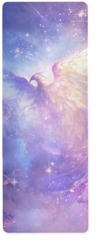 Peach Gold Sacred Phoenix Yogamatten in Großpackung für Übungen, bedruckt, Naturkautschuk, rutschfest, mit Beutelband, 180,3 x 66 cm