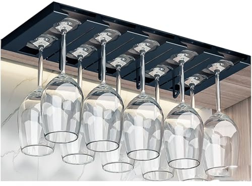 Weinglashalter Unter Regal Oder Schrank, Weinglashalter Trocknen, Metallhalter Aufhängen für Bar und Restaurant(Black)