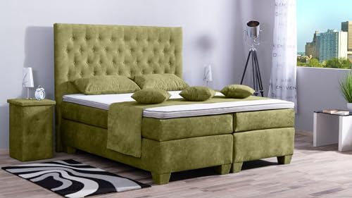 Boxspringbett Vila 240x220, DS-Apfelgrün, 7-Zohnen Taschenfederkernmatratze, Ergoflex - Inklusive Aufbau - Deutscher Hersteller