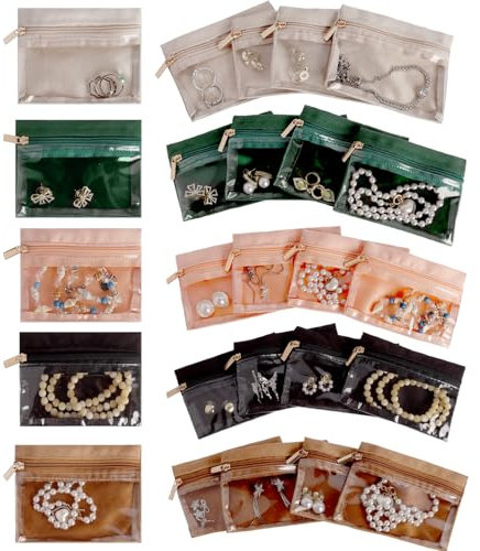 20 Pcs Travel Velvet Jewellery Pouch Jewellery Organiser Bag with Zipper Clear Travel Jewellery Bag for Organizing Necklaces, Bracelets, Rings, and earrings for Travel, Business, Home Organisation