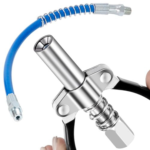 Tunejoy Raccord de Pistolet à Graisse G Coupler Embout Pompe à Graisse 10000 PSI Double Poignée avec Tuyau de 30 cm pour Tous Les Types de Pompes à Graisse