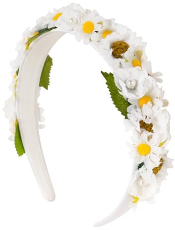 Blumen Haarreif Sonnenblumen Haarschmuck Mädchen Gänseblümchen Stirnband Damen Braut Blumenkranz Haare Karneval Prinzessin Haarband Hochzeit Blumen Haarkranz mit 3D Blüten für Taufe Kommunion