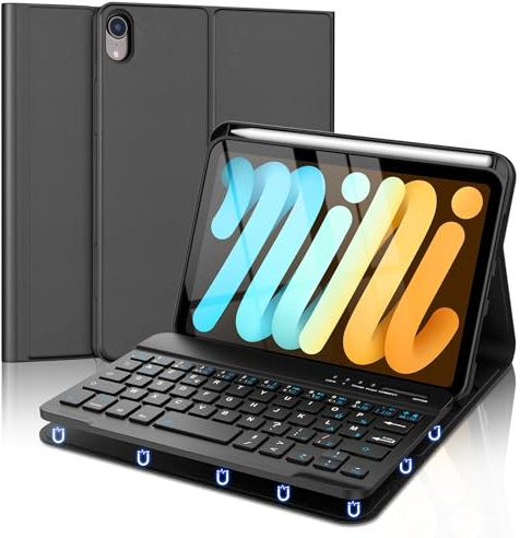 Coque Clavier pour iPad Mini 7 (A17 Pro) 2024 / Mini 6 2021, AZERTY Français Amovible Clavier Bluetooth sans Fil pour iPad Mini 7/6 8.3'', Noir