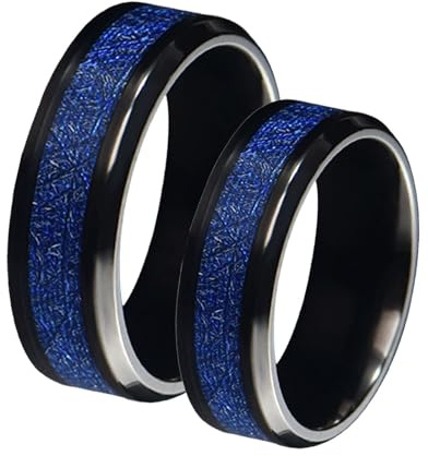 Lirzxin Frauen Männer Ringe Edelstahl Partnerringe, Paar Ringe mit Gravur Vintage Poliert Rund 8MM Schwarz Blau