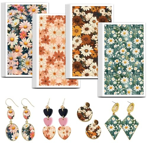 OLYCRAFT 24 Stück Transferpapier Für Ton Mit Gänseblümchenmuster 4 Design Transferpapier Für Polymer Chrysanthemen Polymer Ton Transferblätter Blumenmotiv Kleines Transferblätter Für Ohrringe