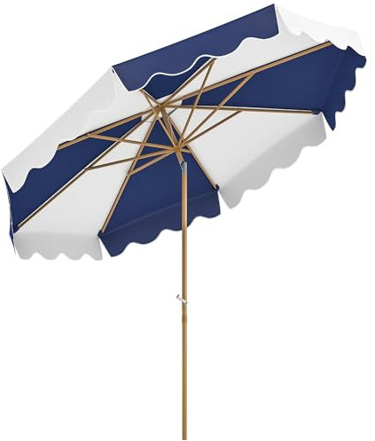 Outsunny Sombrilla Terraza Exterior Ø267 cm Sombrilla de Jardín con Ángulo Inclinable y Manivela Protección UV 50+ Parasol para Patio Terraza Azul y Blanco