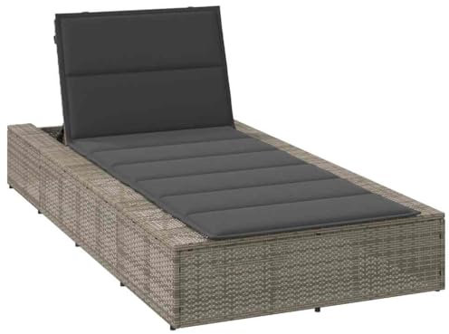 Gecheer Sonnenliege mit Schwebender Auflage Verstellbare Rückenlehne Gartenliege Relaxliege Gartenmöbel Liege Liegestuhl Grau Poly Rattan