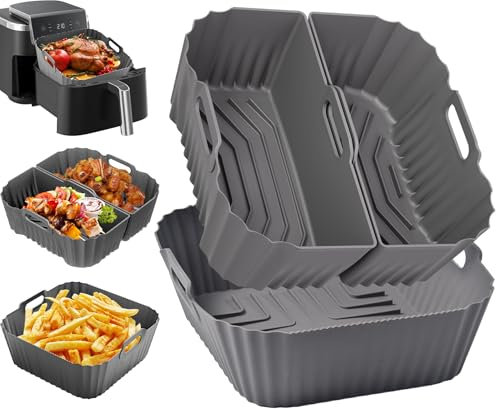 Silikonform für Heißluftfritteuse 19-23CM, Air Fryer Zubehör Silikon Einsatz anstelle Backpapier Pergamentpapier, Airfryer Zubehör für Philips, Tefal, COSORI,MEDION, Russell Hobbs (grau)