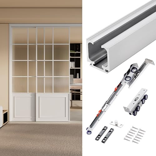 EXCLURA Ceiling Mount Sliding Door Rail Track Kit Soft Close, Rolling Barn Door Hardware Kit for Garage, Pocket Door Frame Kit with Soft Close Mechanism(1.8m/5.9ft)
