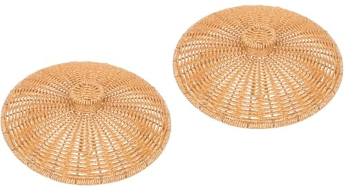 INOOMP 2pcs Rattan Storage Basket Waste Bin Lid Kitchen Waste Bin Cover Replacement Lid for Garbage Can