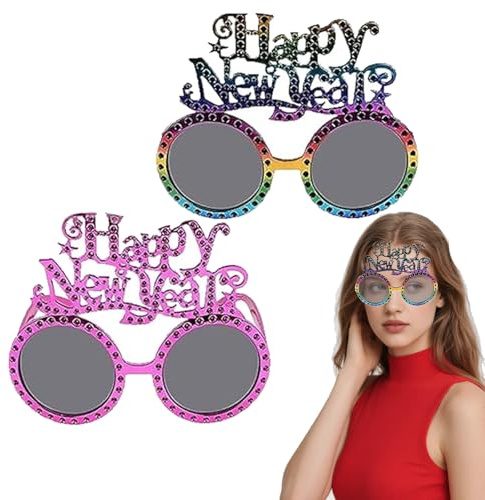 2 Pcs Happy New Year Glasses,Fancy New Year's Eve Party Glasses,Colorful New Years Eve Decorations 2026 New Year Party Eyeglasses Sunglasses Photo Props New Years Eve Party Favors for Kids Adults