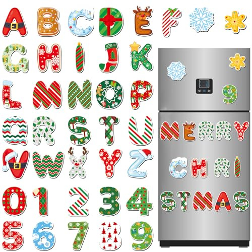 Magnetischer Weihnachtsmagnete, 38 Stück Magnete Weihnachten, Magnet Buchstaben und Zahlen, Weihnachtsmagnete für Magnettafel Kühlschrank Klassenzimmer Büro Lustige Weihnachten Dekorative Geschenke