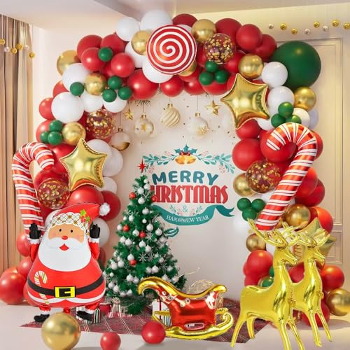 Decoracion Navidad Decoración Navideña Hogar Globos de Navidad Decoracion Merry Christmas Decorations Adornos Navideños Globos Papa Noel Verdes y Rojos con Reno y Trineo Decoración Navideña Interior