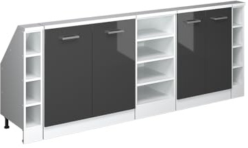 Vicco Dachschrägenschrank-Set Rion, Anthrazit Hochglanz/Weiß | B210 x T46 cm, 5er Set, platzsparend für Dachschrägen