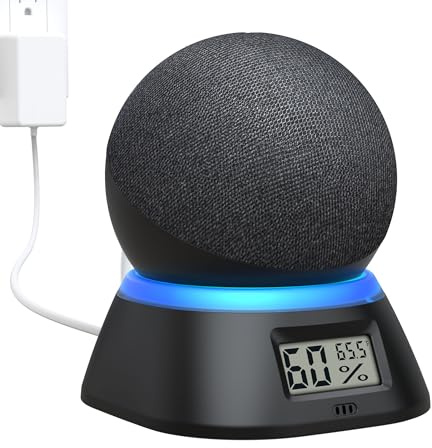 PlusAcc Stand for Dot Max & Dot & Nest Mini, Black with Thermometer | Hygrometer Desk Table Holder Built-in cable hidden for Bedseid, Living Room, Home Office compatible with HomePod mini