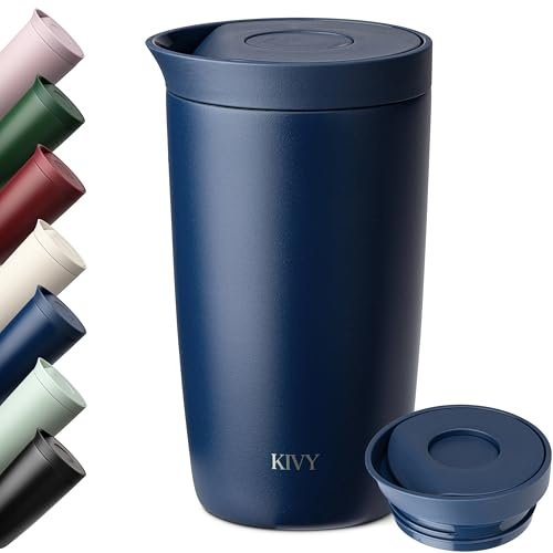 KIVY Tazza Termica 350ml [BICCHIERE CAFFÈ DA ASPORTO] - Thermos in Acciaio Inox Per Caffè o Tè - Bicchiere Termico Da Viaggio - Bicchiere da Caffè Lavabile in Lavastoviglie e Antigoccia - Blu