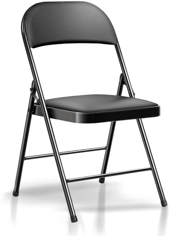 BULAGE Gartenstühle 1er Set Klappstühle Starker Metallrahmen Faltbarer Stuhl, Klappstuhl für Gärten Camping Innenhöfe Balkone Restaurants 150 kg Belastbar Schwarz