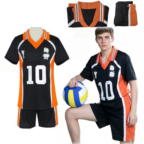 Anime Kostüm Volleyball Trikots, Karasuno Uniform, Shou-you 10 | Cosplay Anime T-Shirt Set, High School Team Volleyball Kostüm für Halloween Karneval