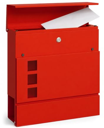 casa pura Briefkasten Adrien aus verzinktem Stahl – abschließbarer Wandbriefkasten mit Zeitungsfach, 3 Sichtfenstern & 2 Schlüsseln – wetterfest – Montagematerial – Rot