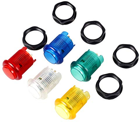 EG STARTS 5x 30mm Arcade luces LED Botón pulsador incorporado 5V Botones iluminados para Arcade Machine Games Kit DIY Piezas Jamma Mame Raspberry Pi 1 2 3 (Cada color de 1 pieza) 5 Color