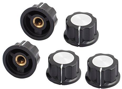 Sourcingmap 5-stück A03 6,3 mm gerändelter Schaft Kunststoff rutschfest Potentiometer Drehknopf Kappe - Schwarz, Silber - Rechts- und Linkslauf - EIN-AUS