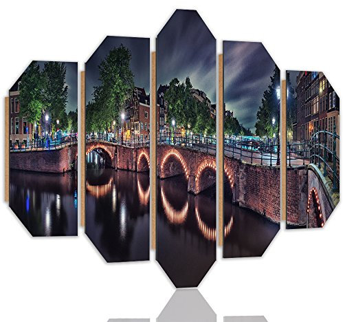 Wandbild XXL 5 tlg Amsterdam Deko Kunst Bild mehrfarbig 200x100 cm