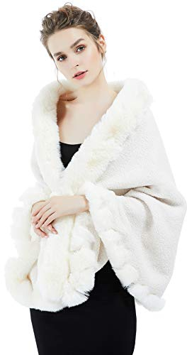 BEAUTELICATE Kunstpelz Schal Stola Bolero Damen Für Frauen Hochzeit Abend Braut Brautschal Brautstola, elfenbein