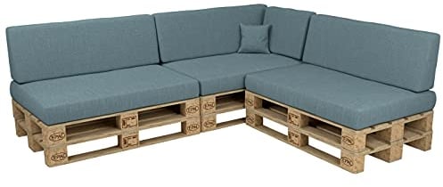 POKAR Palettenkissen Palettenauflagen mit abnehmbarem Bezug Palettenmöbel Palettensofa 8er Set: Sitzkissen 120x80 + Rückenlehne 120x40, Blau