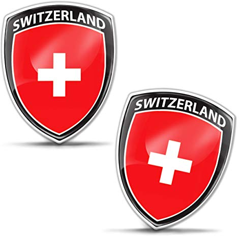 Biomar Labs® 2 x Aufkleber 3D Gel Silikon Abzeichen Stickers Auto Motorrad Fahrrad Fenster Tür PC Handy Tablet Laptop Switzerland Schweiz Swiss Flagge Fahne Flag F 155