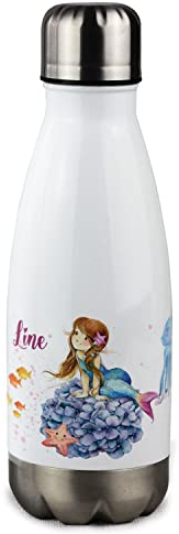 GRAZDesign Trinkflasche Meerjungfrau Kinder personalisiert Name | Meerjungfrau | Einschulung Geschenk Geschenkideen für Schulanfänger, Thermosflasche Mädchen Edelstahl 350ml